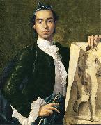 Luis Egidio Melendez Detail of Self-portrait Holding an Academic Study. oil painting on canvas